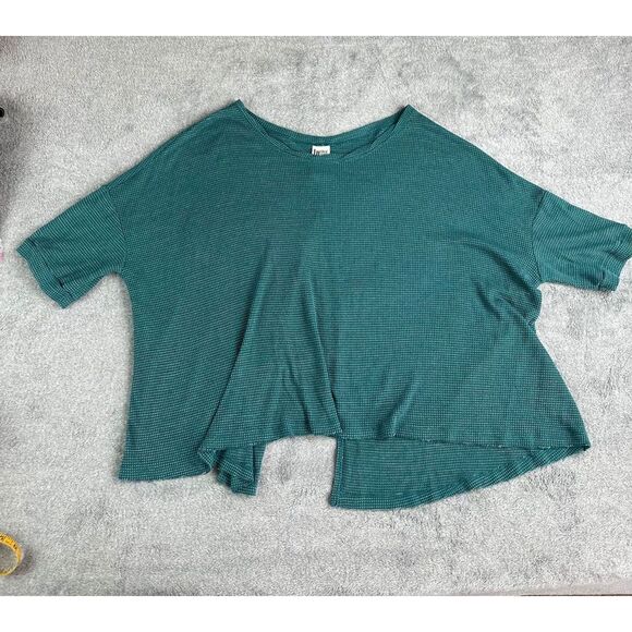 Free People Slit Back Thermal Knit Top Size Large Turquoise - Picture 2 of 8